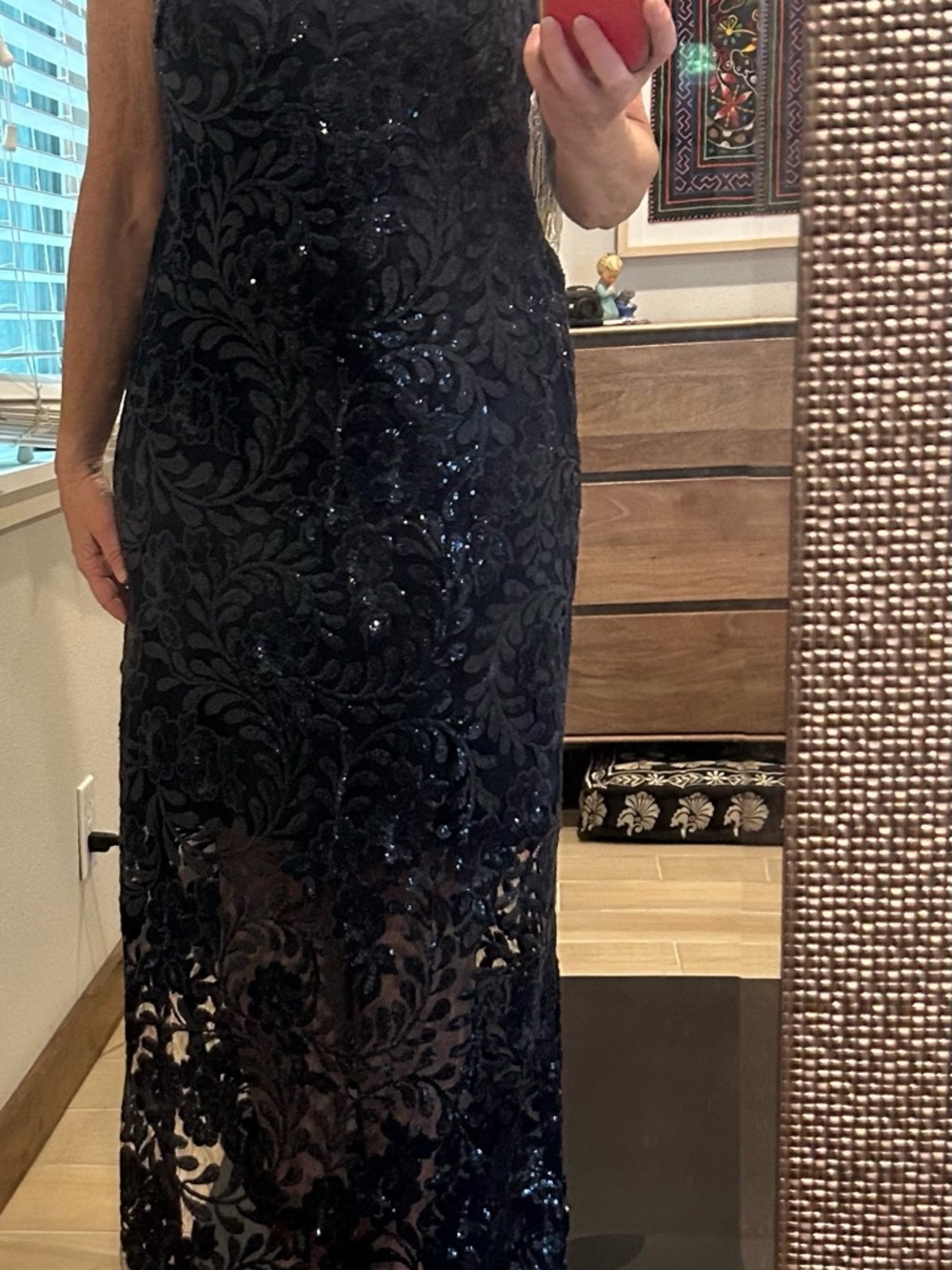 Women's Navy Sequin Lace Maxi Dress